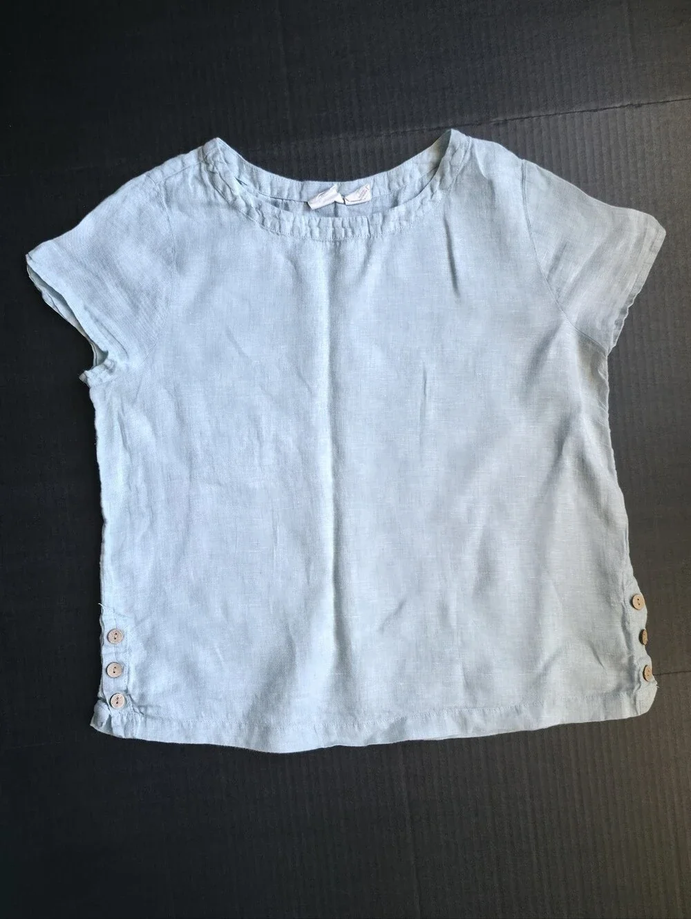 C&C 100% Linen Light Blue Blouse short sleeve Coastal Grandma Minimalist Summer - Picture 2 of 6